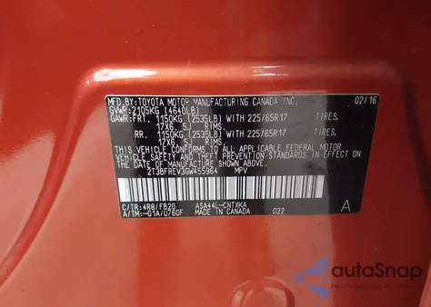 2016 Toyota Rav4 Le from USA, damaged, VIN 2T3BFREV3GW455964